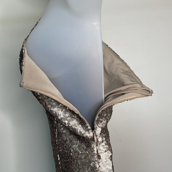 DRESS THE POPULATION Bella Ice Pink Gold Sequin One Shoulder Gown Womens Size XS - Picture 12 of 16